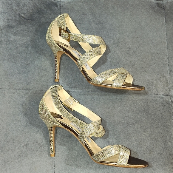 EUC Jimmy Choo Gold Glitter Louise Strappy Sandals Size 38.5 - Picture 8 of 10